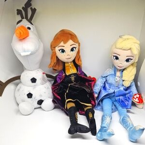Disney Frozen II TY licensed Elsa, Anna, Olaf sparkle set with tags